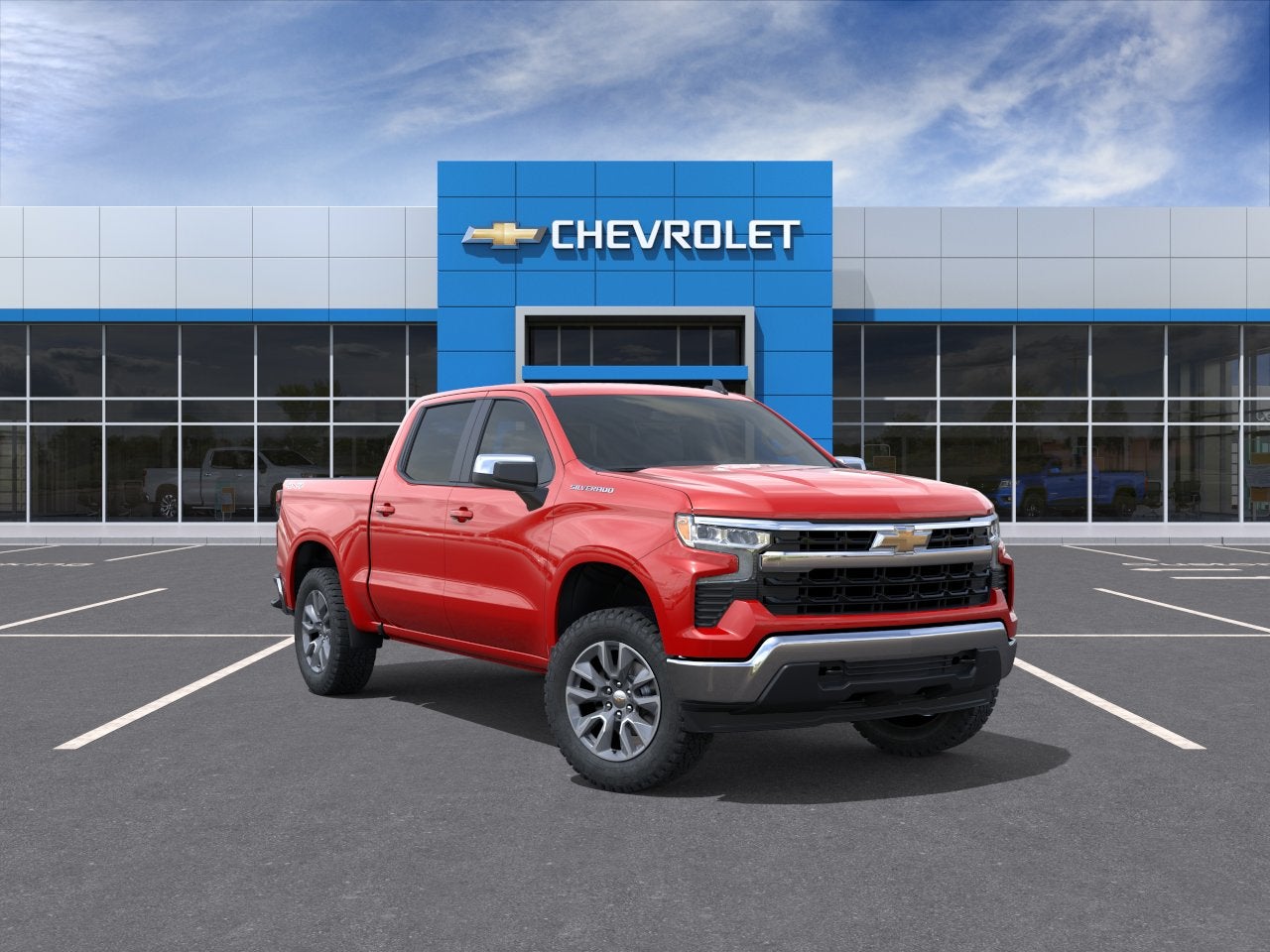 2026 Chevrolet Silverado 1500 LT (2FL) in Red Hot — front three-quarter view
