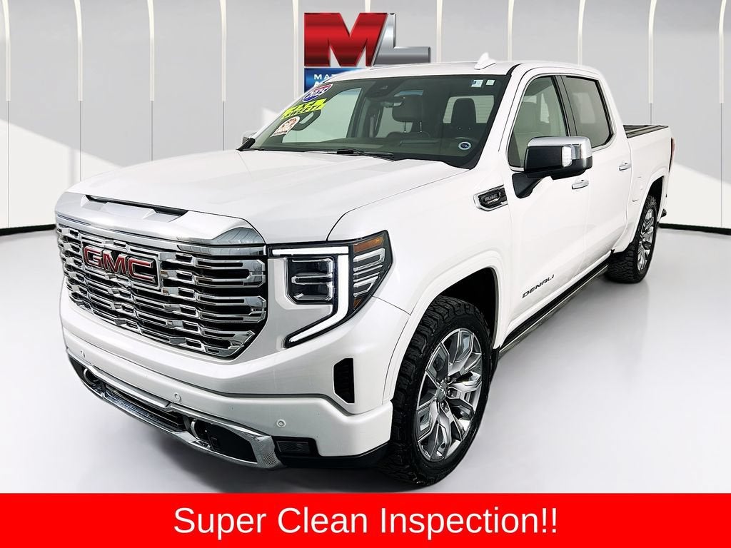 2025 GMC Sierra 1500 Denali in White Frost Tricoat — front three-quarter view