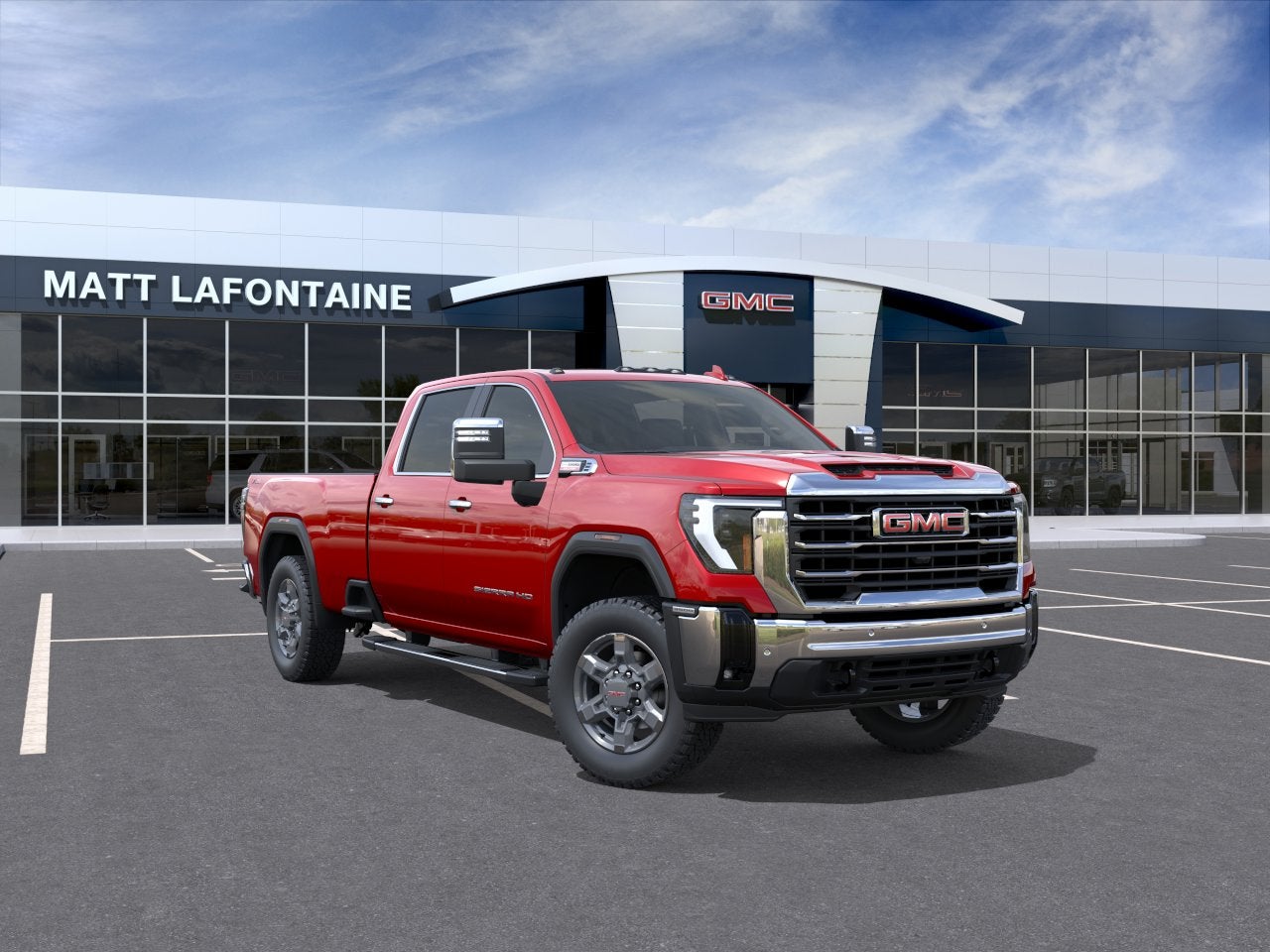 2026 GMC Sierra 3500 HD SLT in Volcanic Red Tintcoat — front three-quarter view
