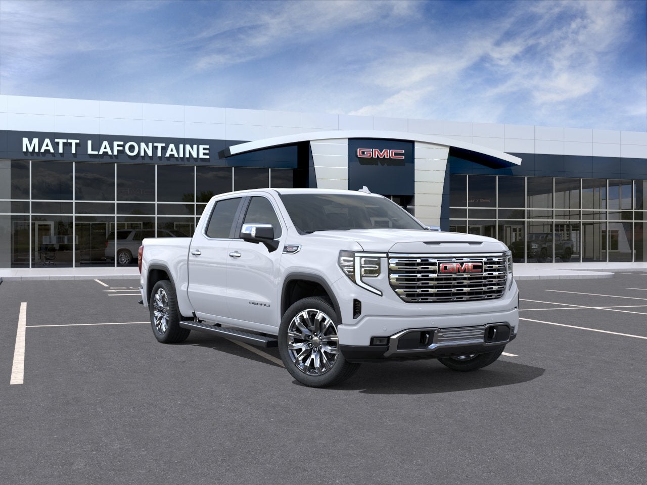2026 GMC Sierra 1500 Denali in Glacier White Tricoat — front three-quarter view